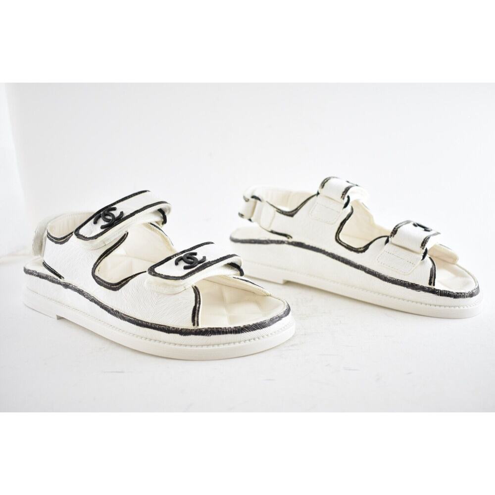 Chanel 22C White Black Graffiti CC Logo Mule Slide Strap Flat Dad Teva Sandal 36 - Picture 5 of 12